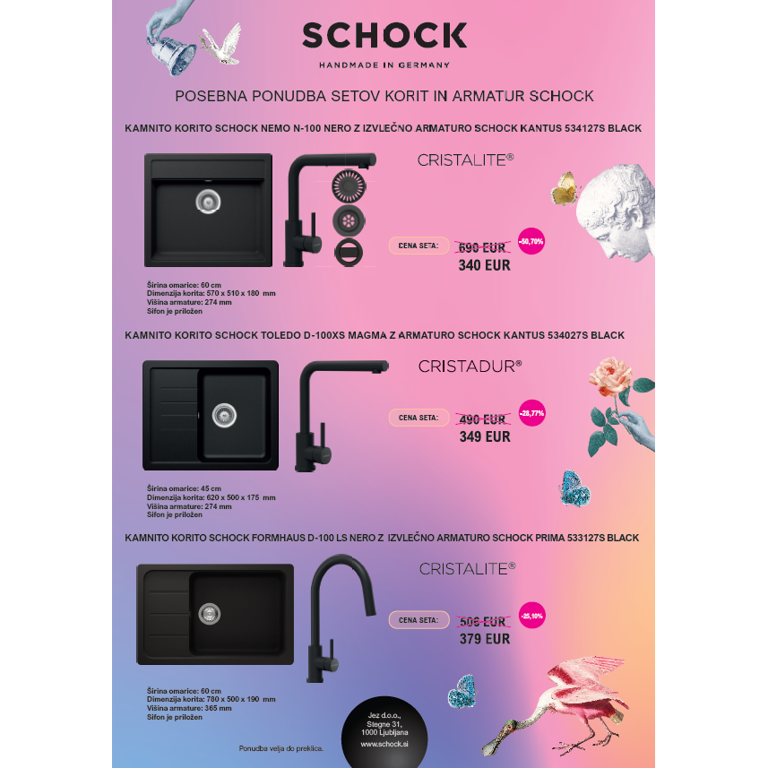 Posebna ponudba setov korit in armatur Schock